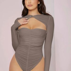 Gray bodysuit with open front
